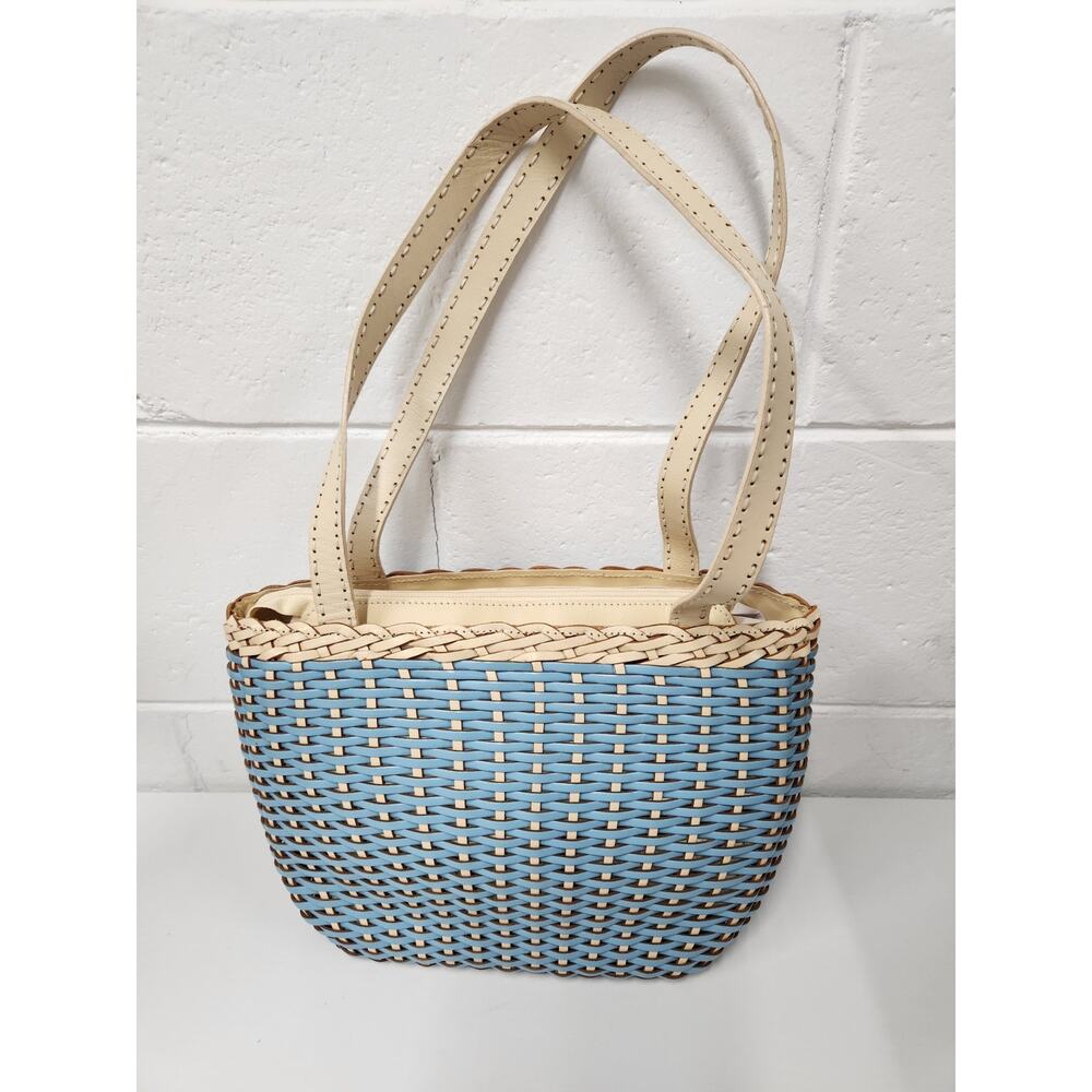 Ellepi Women's Genuine Leather Handmade In Italy Basketweave Handbag, Light Blue